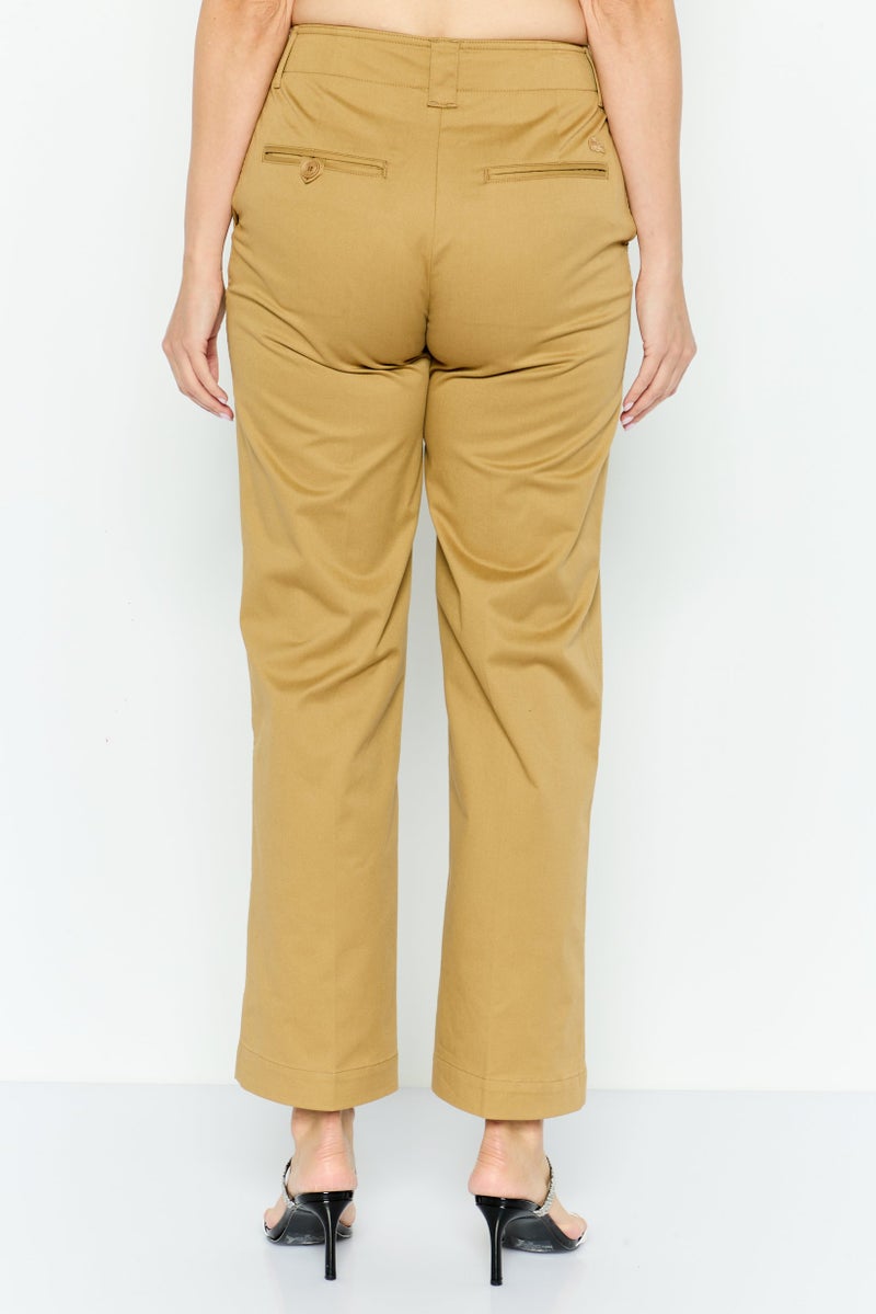 LACOSTE Women Regular Fit Straight Leg Plain Pants, Khaki - Image 4